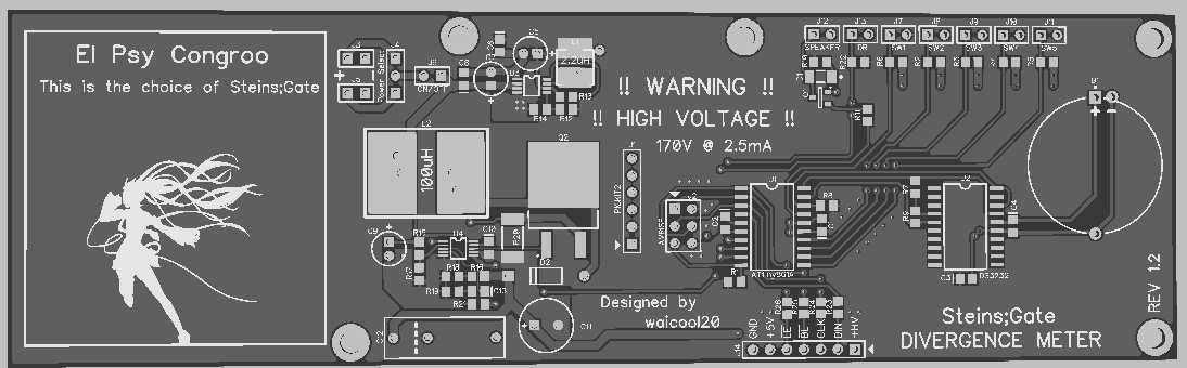 A 3D model generated by Diptrace of the Divergence Meter Main Board